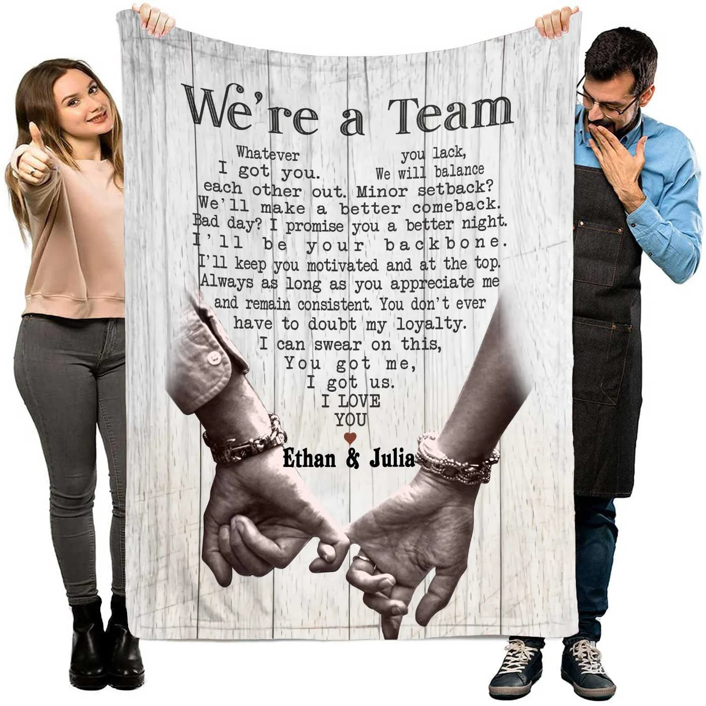 Personalized We're A Team Funny For Couple Lover Husband Wife Custom Name Blanket, To my Wife Blanket for Her