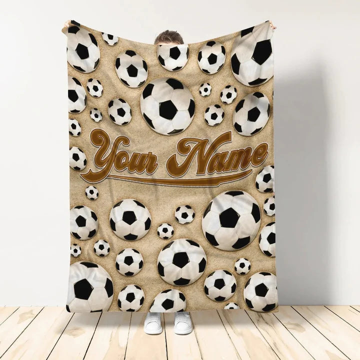 Personalized Soccer Blanket, Custom Name Soccer Fleece and Sherpa Blanket, Gift for Son, Dad, Soccer Players
