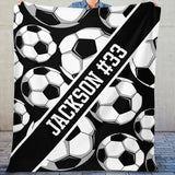 Personalized Soccer Blanket, Custom Name Soccer Fleece and Sherpa Blanket, Gift for Son, Dad, Soccer Players