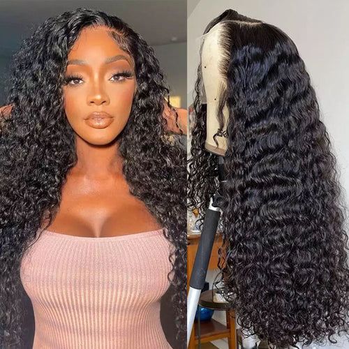 Neobeauty Hair Deep Wave Closure Wig Transparent Lace Pre Plucked Glueless Lace Wigs Human Hair 5x5 Closure Wig 180% Density