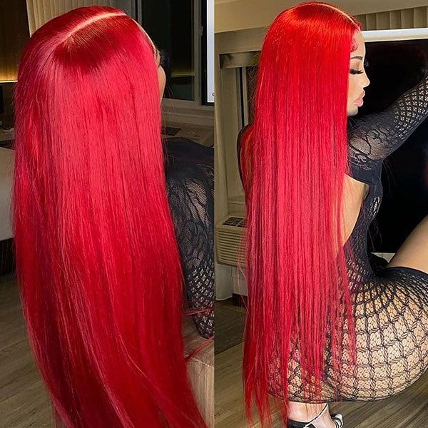 Neobeauty Hair 30 Inch Red Hair Color Straight Hair Glueless Lace Front Wig 13x4 HD Lace Red Human Hair Wig