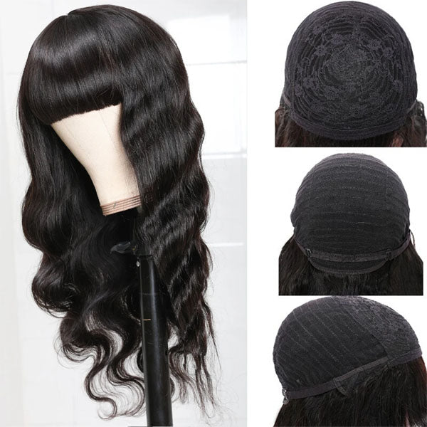 Neobeauty Hair Body Wave Hair Machine Made Wig Glueless Wig with Bangs
