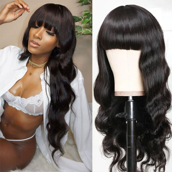 Neobeauty Hair Body Wave Hair Machine Made Wig Glueless Wig with Bangs