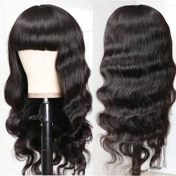Neobeauty Hair Body Wave Hair Machine Made Wig Glueless Wig with Bangs