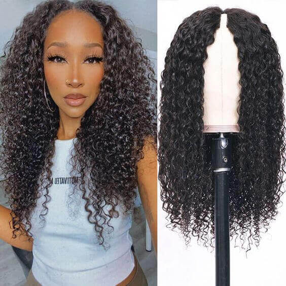 Neobeauty Density 150% Curly V Part Wig No Leave Out Upgrade U Part Wigs No Glue Human Hair Wigs
