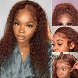 Neobeauty Density 150% Curly Wigs Reddish Brown Hair Glueless Lace Wig Dark Red Brown 13x4 Lace Front Wig