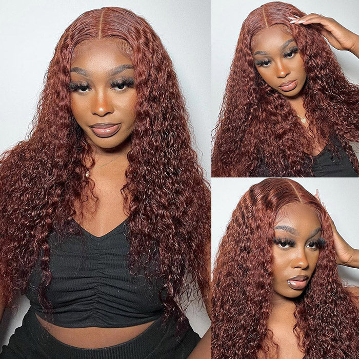 Neobeauty Density 150% Curly Wigs Reddish Brown Hair Glueless Lace Wig Dark Red Brown 13x4 Lace Front Wig