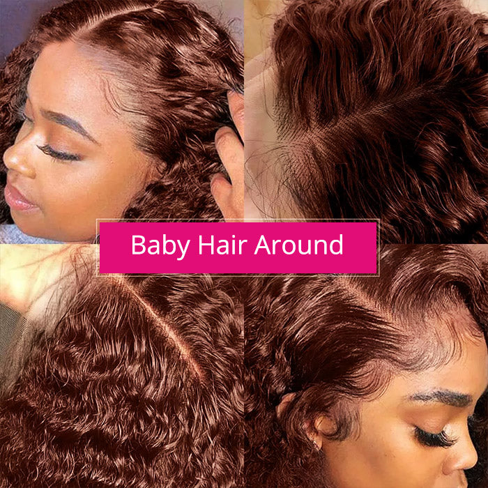 Neobeauty Density 180% Curly Wigs Reddish Brown Hair Glueless Lace Wig Dark Red Brown 13x4 Lace Front Wig