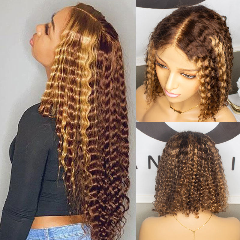 Deep Wave Human Hair Colored Wigs