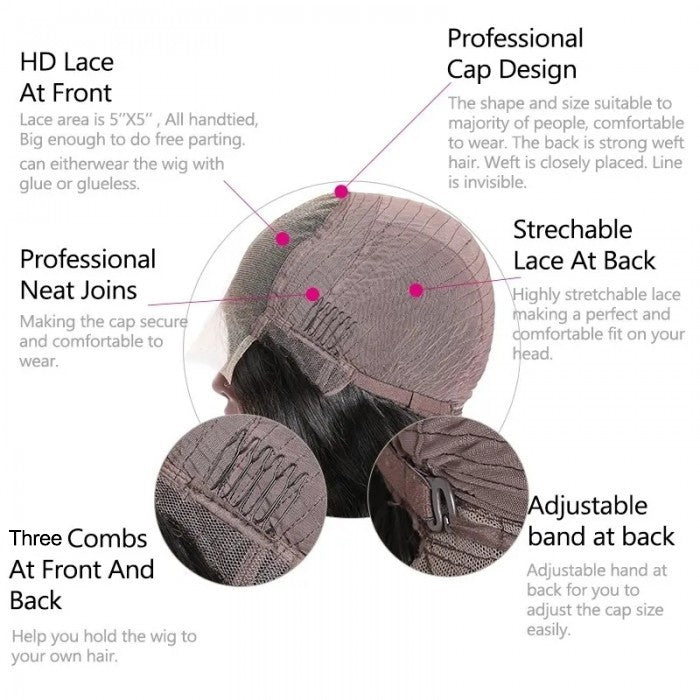 Neo Beauty hair HD Glueless Lace 5x5 Curly Closure Wig With Pre-Plucked Hairline And Natural-Looking Curls Density 150%