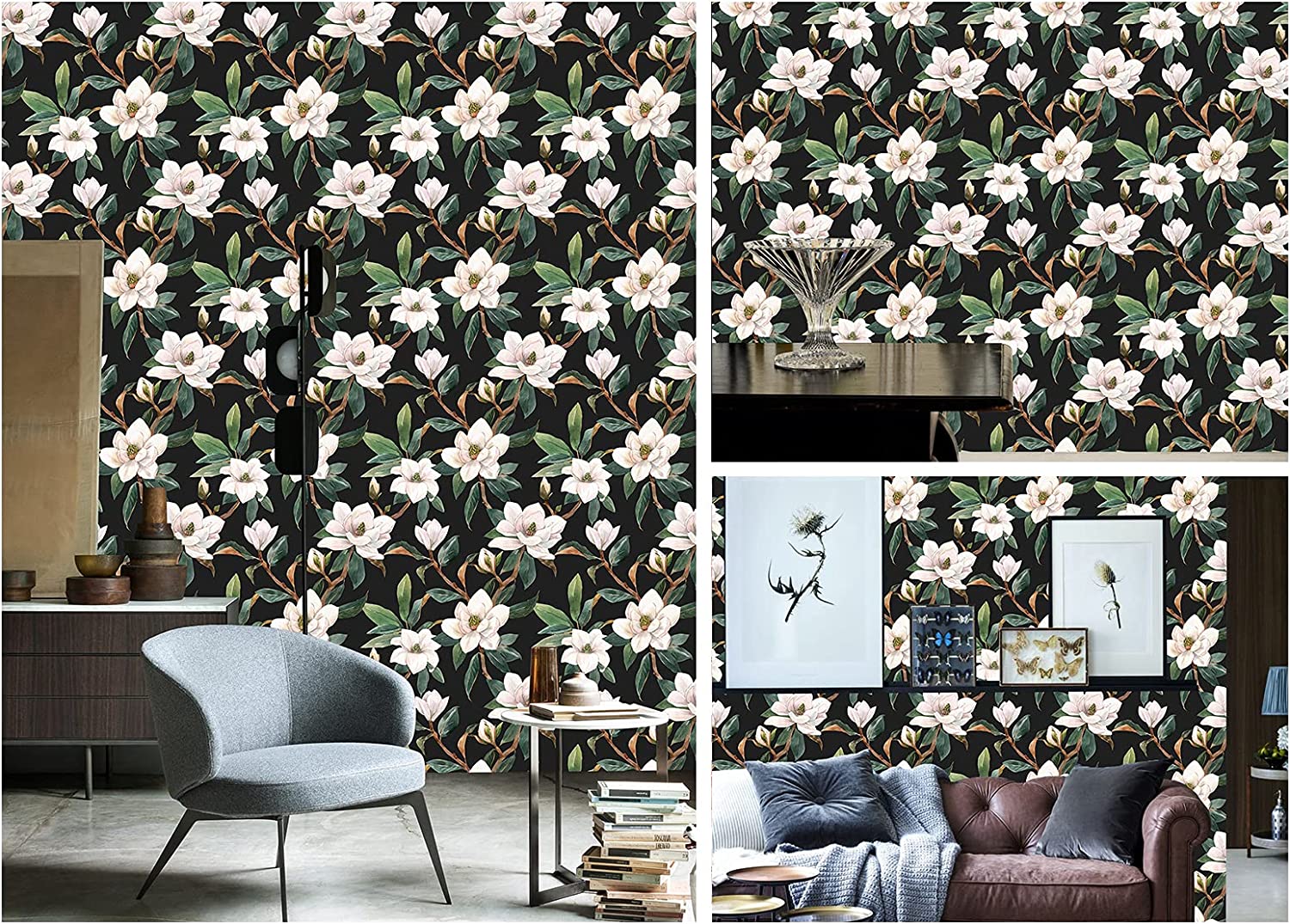 Peel and Stick Wallpaper Boho Mushroom Removable Stick on Contact Paper for Bathroom Black/Brown/Green