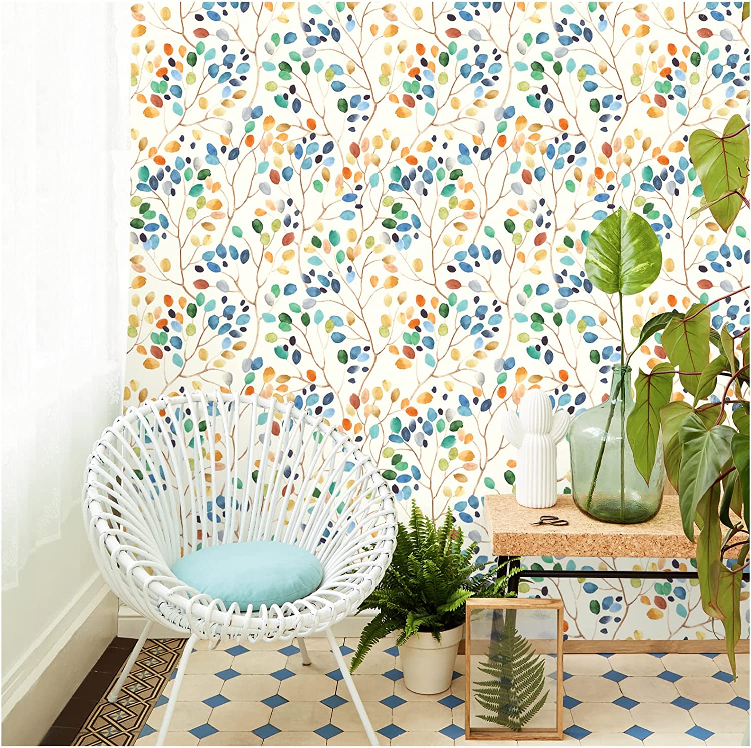 Peel and Stick Wallpaper Boho Mushroom Removable Stick on Contact Paper for Bathroom Black/Brown/Green