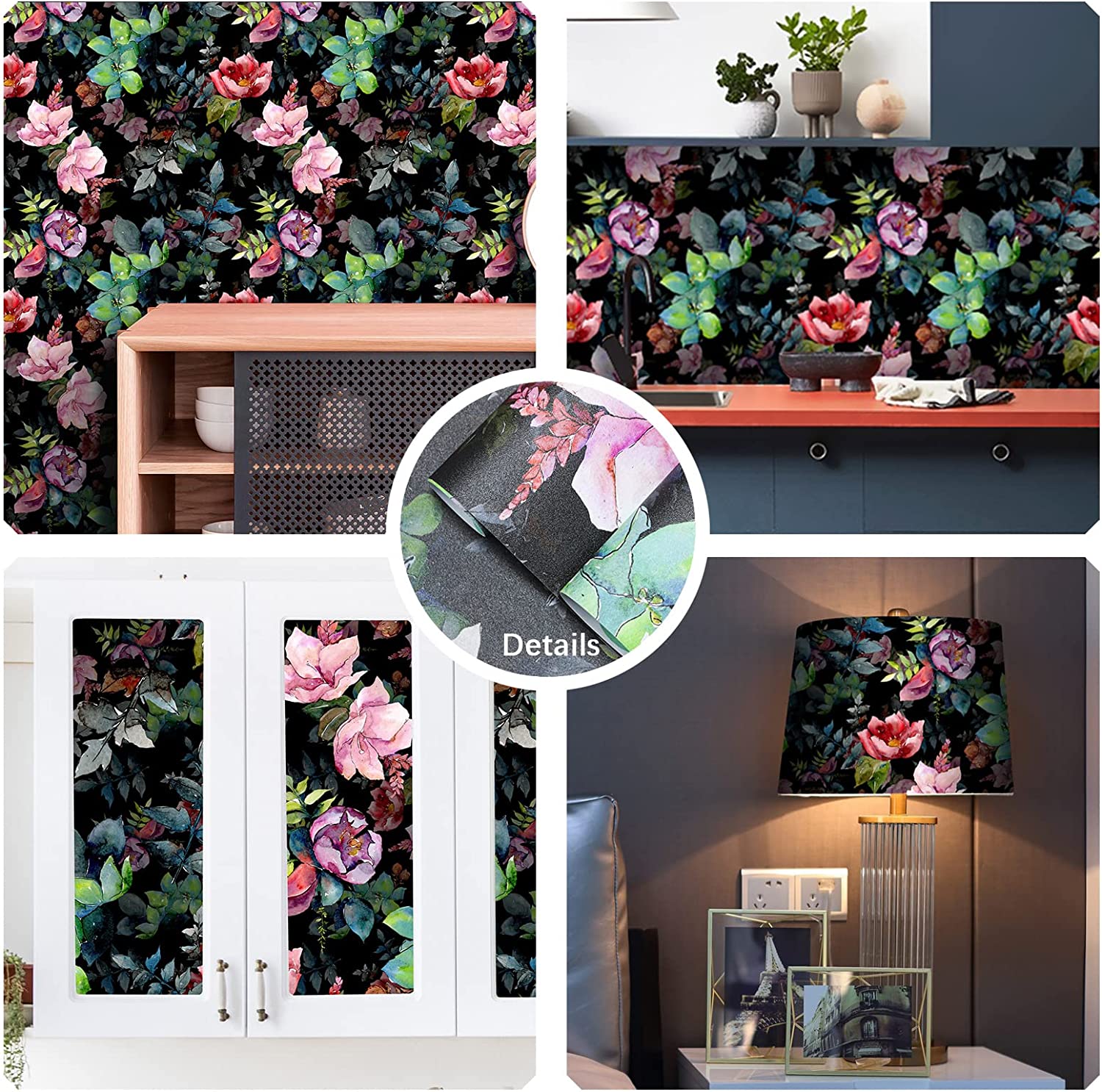 Peel and Stick Wallpaper Boho Mushroom Removable Stick on Contact Paper for Bathroom Black/Brown/Green