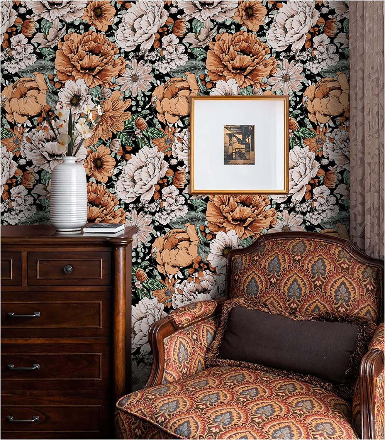 Peel and Stick Wallpaper Boho Mushroom Removable Stick on Contact Paper for Bathroom Black/Brown/Green