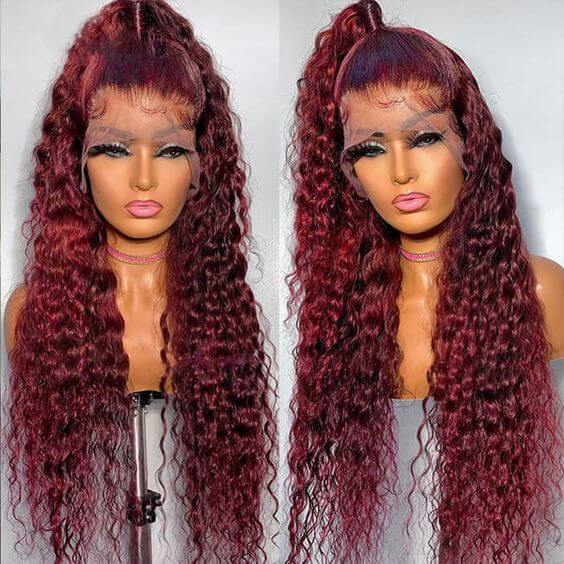 Neobeauty Hair 13x4 Colored Wig Deep Wave Human Hair Wigs 99J Color Pre Plucked Burgundy Lace Wig