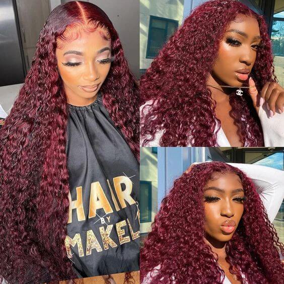 Neobeauty Hair 4x4 Colored Wig Deep Wave Human Hair Wigs 99J Color Pre Plucked Burgundy Lace Wig