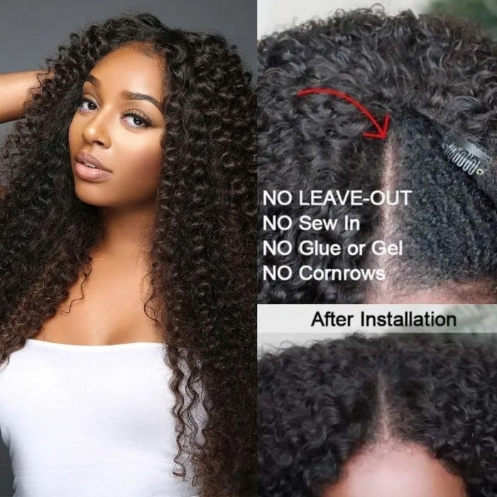 Neobeauty Hair Glueless V Part 0 Skill Needed Wig Beginner Friendly Natural Scalp Curly Human Hair Upgrade U part Wig Without Leave out