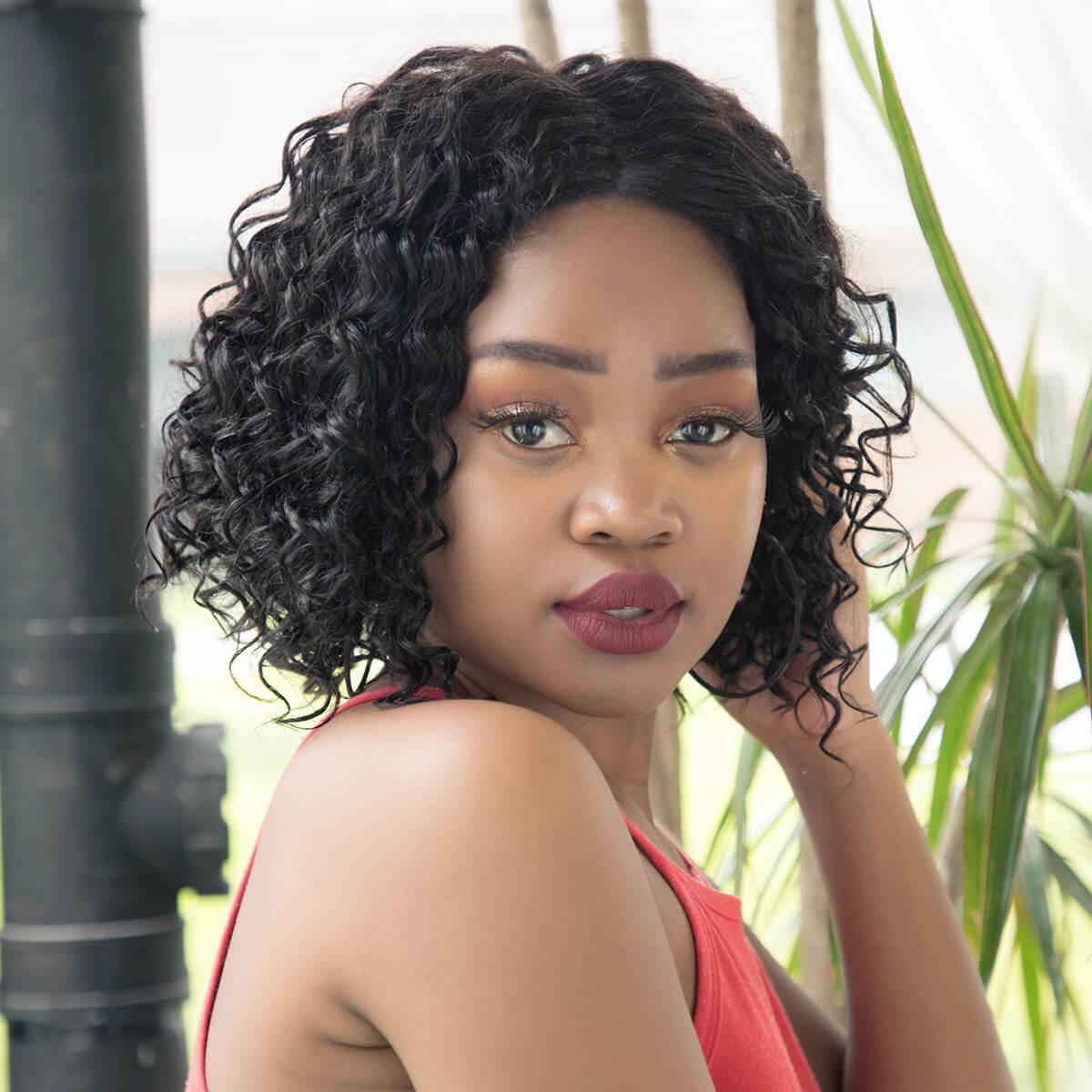 Short Bob Wig For African American Women Water Wave T Part Lace Wigs - Neobeauty Hair