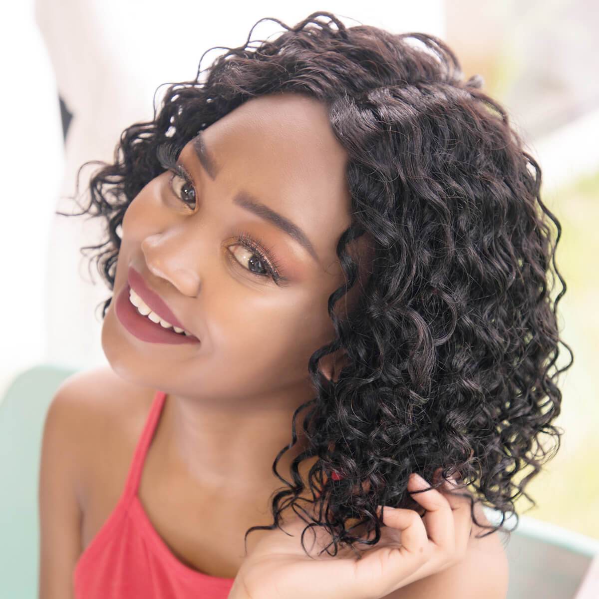 Short Bob Wig For African American Women Water Wave T Part Lace Wigs - Neobeauty Hair