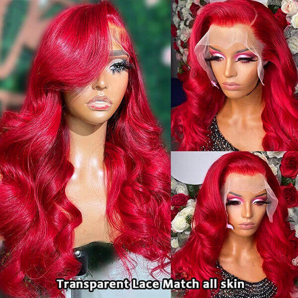 Neobeauty Density 250% Body Wave Red Lace Front Wig Transparent Lace Red Hair Color 13x4 Lace Front Human Hair Wigs