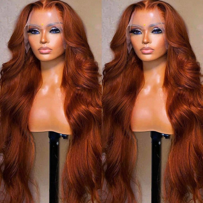 Neo Beauty hair Copper Brown 13x4 Lace Front Body Wave Wig Ginger Brown 150% Density Pre plucked Hairline