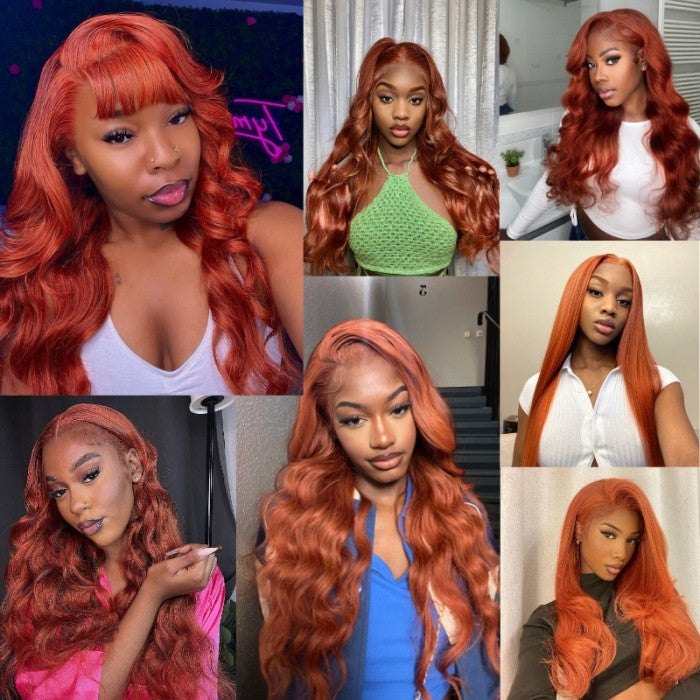 Neo Beauty hair Copper Brown 13x4 Lace Front Body Wave Wig Ginger Brown 150% Density Pre plucked Hairline