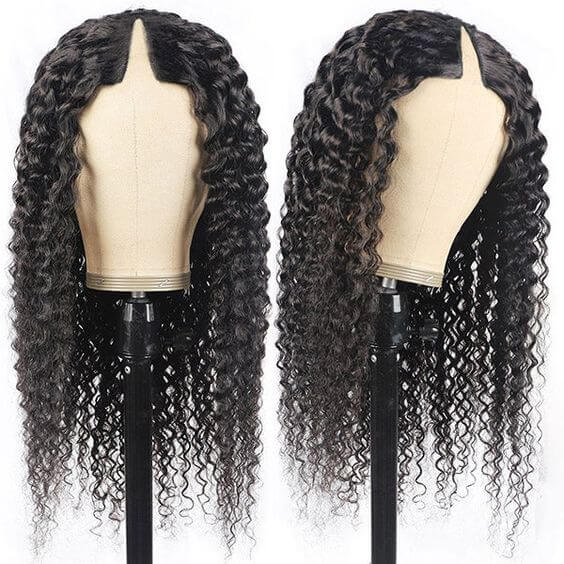 Neobeauty Density 150% Curly V Part Wig No Leave Out Upgrade U Part Wigs No Glue Human Hair Wigs