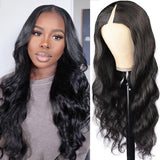 Neobeauty Hair V Part Wig Tranparent Lace Front Human Hair Wig Natural Color Thin Part Wigs Body Wave 180%