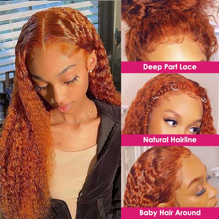 Neobeauty Ginger Wig 4x4 Lace Front Wigs Curly Human Hair Wigs Swiss Lace