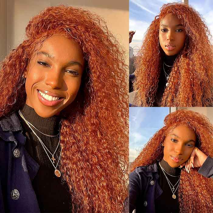 Neobeauty Ginger Wig 4x4 Lace Front Wigs Curly Human Hair Wigs Swiss Lace