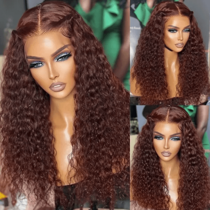 Neo Beauty hair Reddish Brown 3C Curly Hair 13x4 Lace Front Autumn Breeze Wig