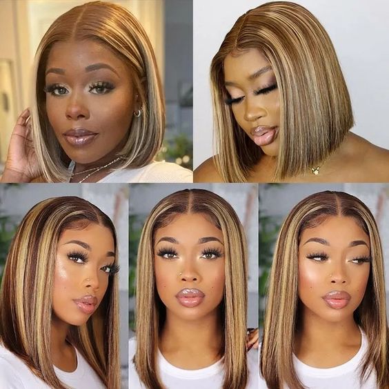 Neobeauty Hair 4x4 Highlight Short Bob Wig Straight Hair Lace Front Bob Wig For Black Women