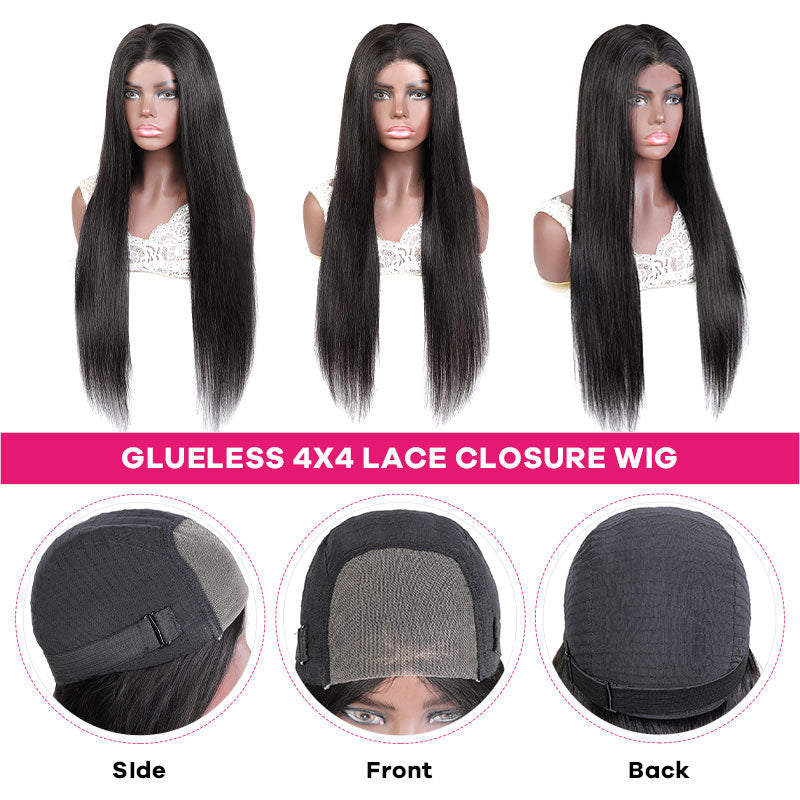 Glueless Lace Wig 4x4 Lace Closure Wig Straight Human Hair Long Wigs for Women Neobeauty 180% Density