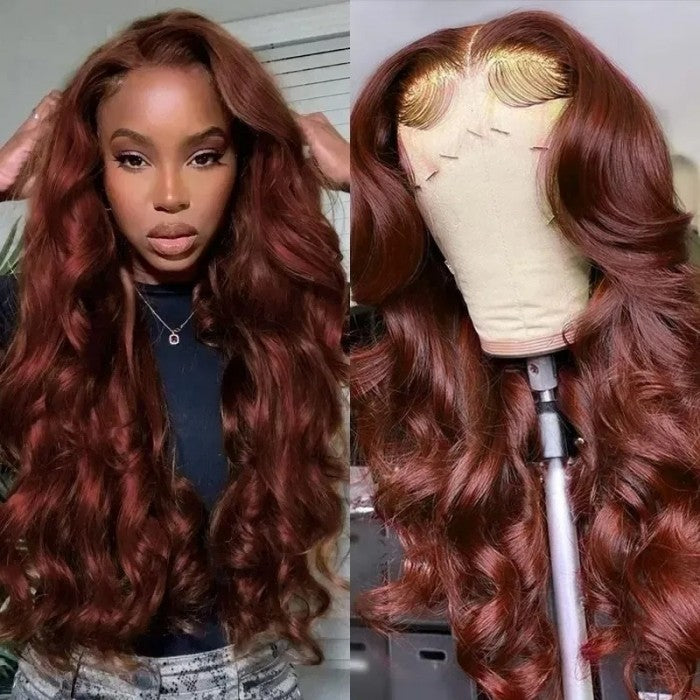 Neo Beauty hair Brownish Red Color Water Wave / Body Wave / Jerry Curly 13x4 Lace Front 150% Density Autumn Breeze Wig