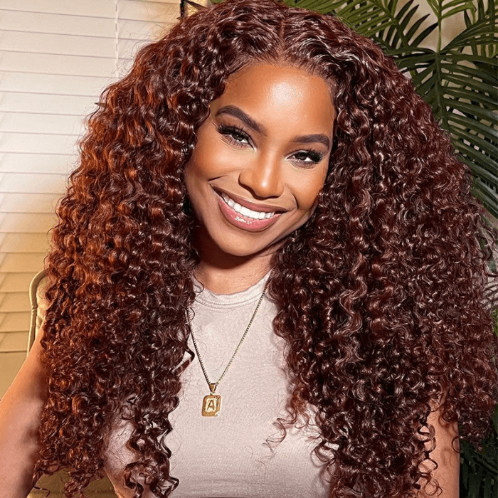 Neo Beauty hair Reddish Brown 3C Curly Hair 13x4 Lace Front Autumn Breeze Wig