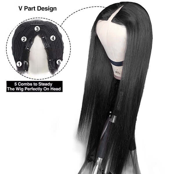 Neobeauty Hair V Part Wig Tranparent Lace Front Human Hair Wig Natural Color Thin Part Wigs Body Wave 180%