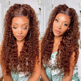 Neo Beauty hair Brownish Red Color Water Wave / Body Wave / Jerry Curly 13x4 Lace Front 150% Density Autumn Breeze Wig