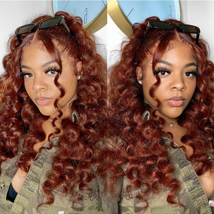 Neo Beauty hair Brownish Red Color Water Wave / Body Wave / Jerry Curly 13x4 Lace Front 150% Density Autumn Breeze Wig