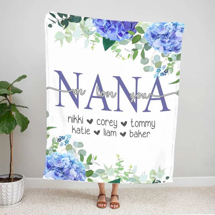 Personalized Grandmasaurus Throw Blanket, Nana Blanket, Custom Grandkid Names Lines Blanket for Mimi