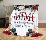 Personalized Mimi Blanket Flower Art Fleece Blanket for Grandma with Grandkids Sherpa Blanket