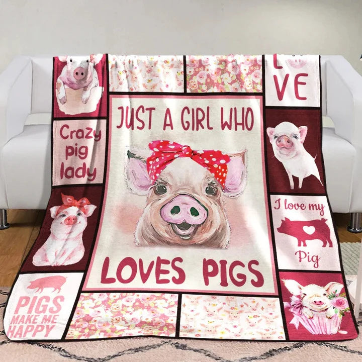 Just A Girl Who Love Pigs Fleece and Sherpa Blanket, Pigs in a Blanket for Girl