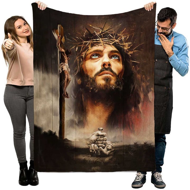 Jesus Portrait, The life of Jesus, Take my hand, Wooden Cross Jesus Blanket, Jesus Fleece Blanket for Bedroom