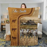 Personalized Charolais Cattle In Field Farmhouse Blanket, Farmhouse Fleece Blanket for Charolais Cattle Lovers