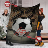 Personalized Soccer Blanket, Custom Name Soccer Fleece and Sherpa Blanket, Gift for Son, Dad, Soccer Players