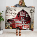 Personalized Couple Red Truck Farmhouse Blanket for Wife, Old Barn Vintage Blanket for Wedding Anniversary