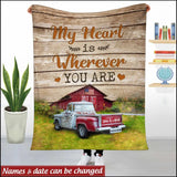 Personalized Couple Red Truck Farmhouse Blanket for Wife, Old Barn Vintage Blanket for Wedding Anniversary
