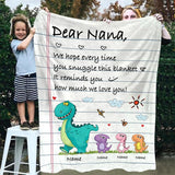 Personalized Grandmasaurus Throw Blanket, Nana Blanket, Custom Grandkid Names Lines Blanket for Mimi