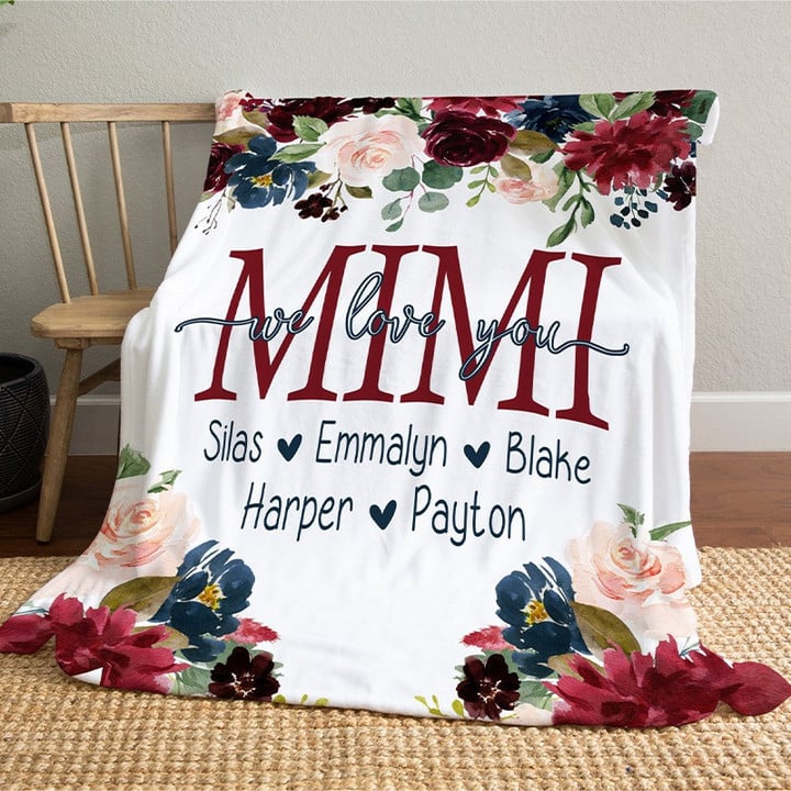 Personalized Grandmasaurus Throw Blanket, Nana Blanket, Custom Grandkid Names Lines Blanket for Mimi