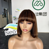 Highlighted Short Bob Wig with Bangs Human Hair