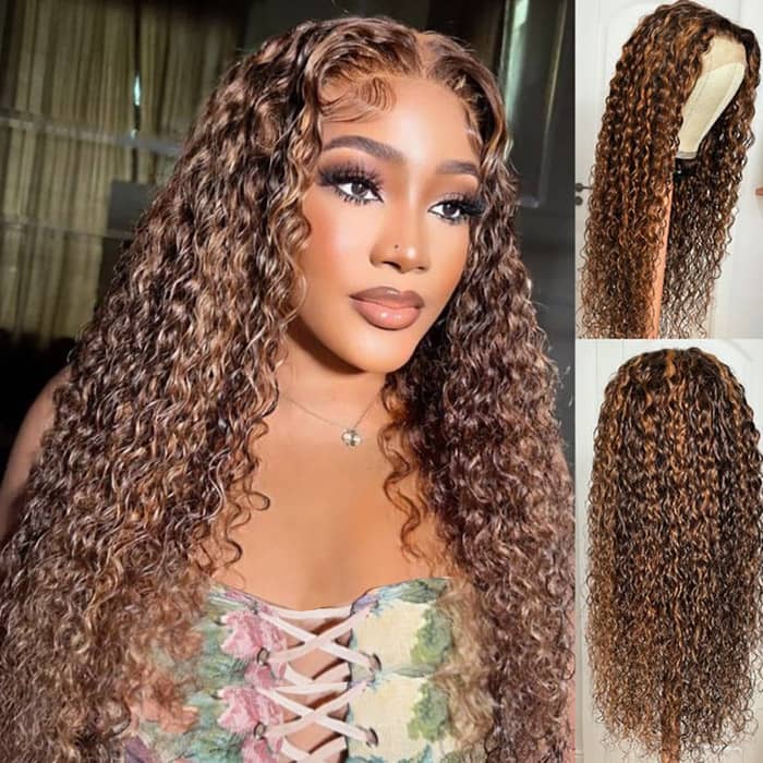 Neobeauty Hair 30 Inch Glueless Highlight Wigs Curly Hair Lace Front Wig Honey Blonde Highlights Wig